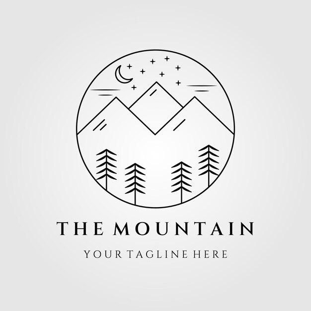 Mountain logo line art icon and symbol with emblem vector illustration design