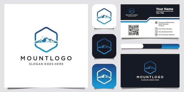 Modello di logo di montagna e design del biglietto da visita