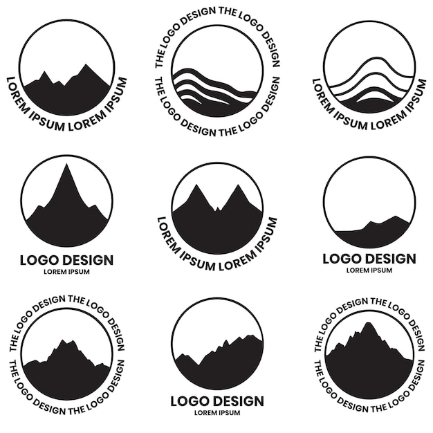 Mountain logo in tourism concept in minimal style for decoration isolated on background
