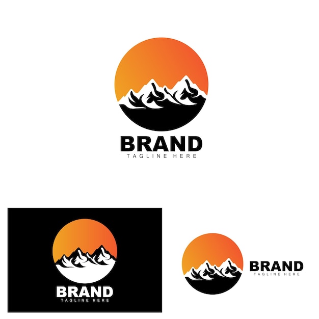 산 로고 벡터 등산 장비 및 산 로고가 있는 브랜드 등반을 위한 등산 모험 디자인