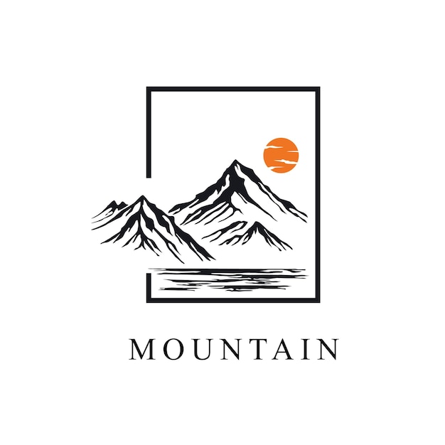 Logo di montagna vettoriale design di avventura di arrampicata in montagna