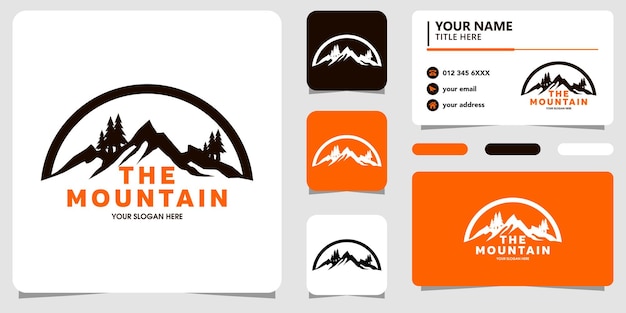 The mountain logo vector with line art and business card