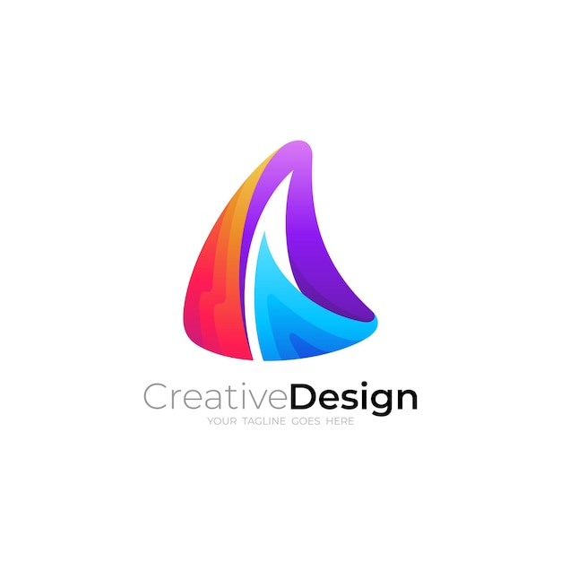 Mountain logo with 3d colorful triangle design