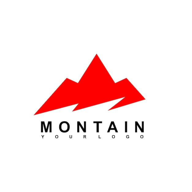 Mountain logo with a red mountain on a white background