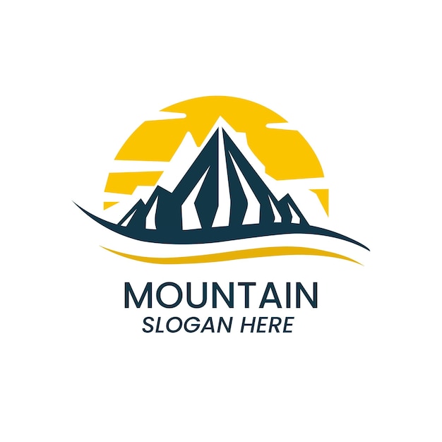 mountain logo with sun and wavy lines