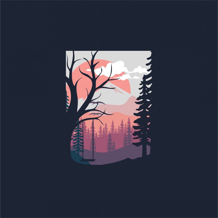 Vector mountain and moon logo