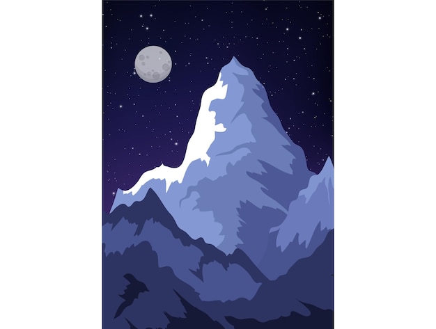 Mountain under the moonlight with stars