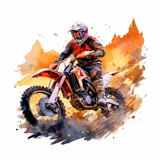Горный мотоцикл спортивный акварель краска иллюстрация