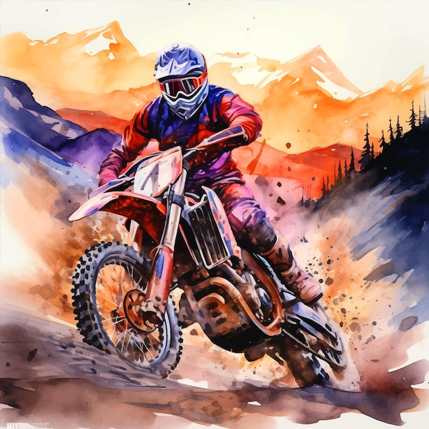 Mountain motorbike sport watercolor paint ilustration