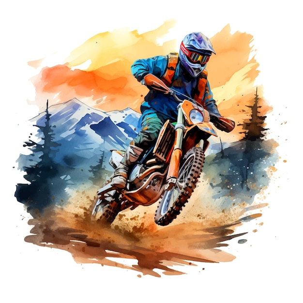 Mountain motorbike sport watercolor paint ilustration