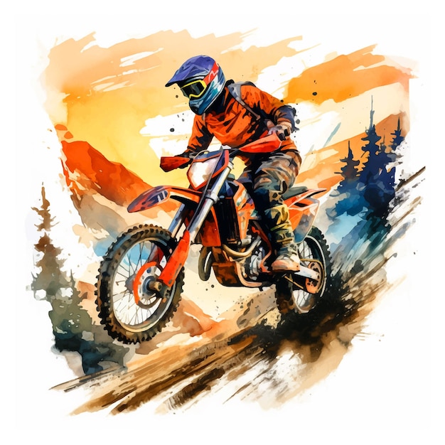 Mountain motorbike sport watercolor paint ilustration