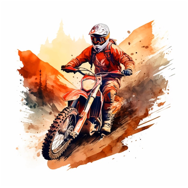 Mountain motorbike sport watercolor paint ilustration