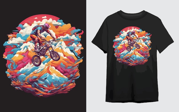 Vector mountain motorcycle helmet dirt bike cartoon vector illustration tshirt mockup