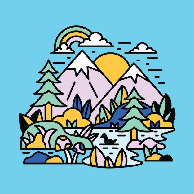 Mountain nature adventure wild colorful graphic illustration art t-shirt design