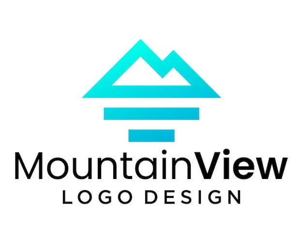 山の自然の風景のロゴデザイン。