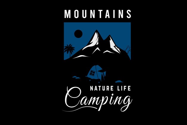 Mountain nature life camping kleur blauw en wit