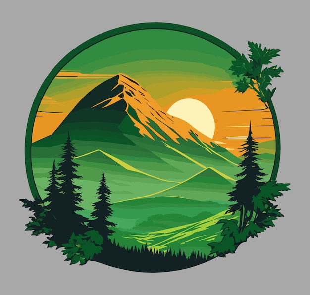 Mountain nature vector illustration Sticker print tshirts merchandise apps books