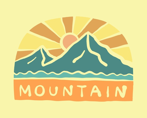 the mountain and nature wild hand drawing design for t shirt badge sticker illustration