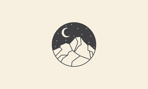 Vector mountain night with moon circle vintage logo vector icon symbol design graphic illustration