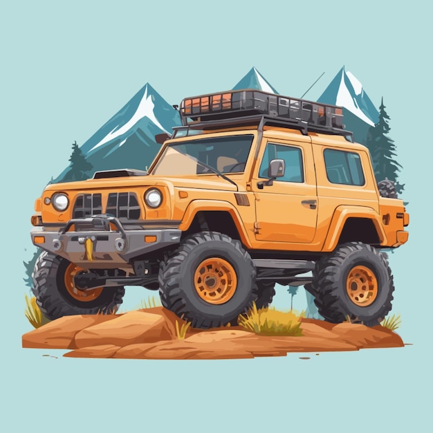 Vector mountain offroad vehicle cartoon vector