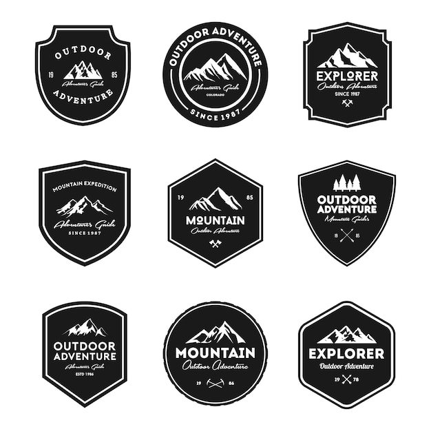 Premium Vector | Mountain outdoor adventure emblem set