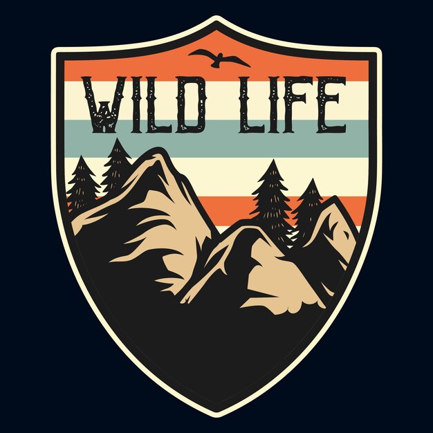 Mountain outdoor adventure label vector illustration retro vintage badge sticker and t-shirt design