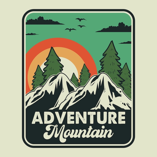 Vector mountain outdoor adventure label vector illustration retro vintage badge sticker and t-shirt design