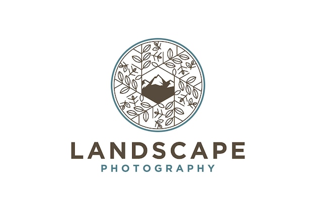 Mountain outdoor nature logo design rounded leaves illustration