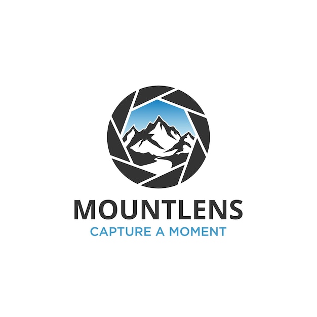 Вдохновение для дизайна логотипа Mountain Outdoor с объективом Capture