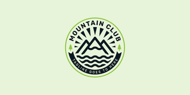 Иллюстрация контура горы, логотип приключений на открытом воздухе с буквой MC. Значок вектора гор.