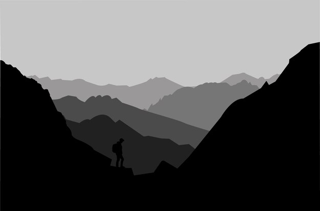 Vector mountain outlines in black and white020822