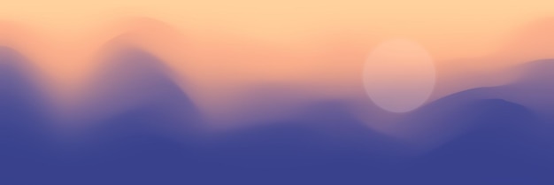 ベクトル 山のパノラマビュー抽象的な様式の夕日の光と太陽