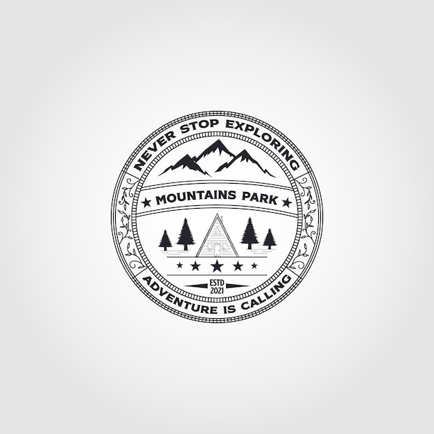 Горный парк значок логотип вектор эмблема иллюстрации дизайн приключения старинные иллюстрации дизайн