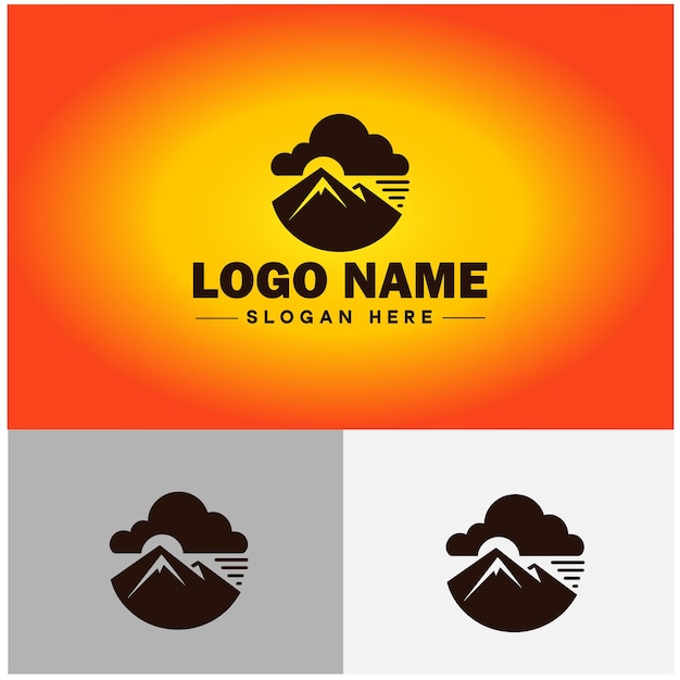 Mountain peak summit logo vector art outdoor hiking adventure icon travel logo template