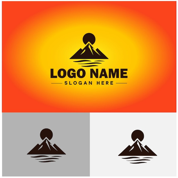 Mountain peak summit logo vector art outdoor hiking adventure icon travel logo template