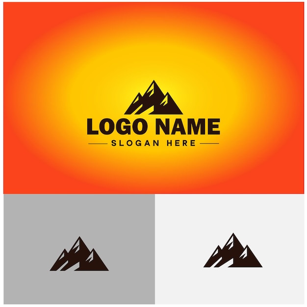 Mountain peak summit logo vector art Outdoor hiking adventure icon travel logo template