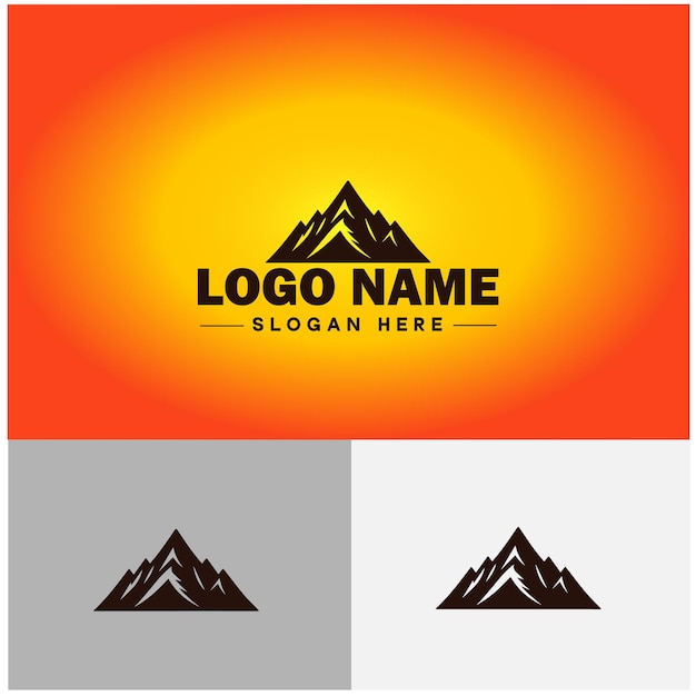 Mountain peak summit logo vector art Outdoor hiking adventure icon travel logo template