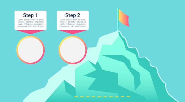 Вектор Горная вершина с набором элементов дизайна инфографической диаграммы под развевающимся флагом абстрактные векторные символы для информационной диаграммы с пустыми копировальными пространствами учебный графический комплект используемые шрифты roboto medium light