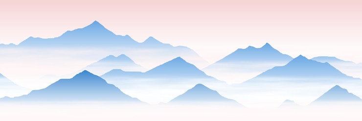 Vector 구름 아침 안개 배너 위의 산봉우리