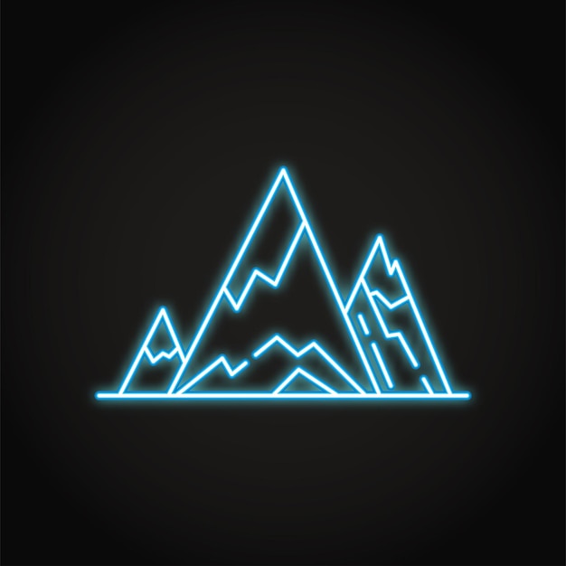 Mountain peaks neon icon