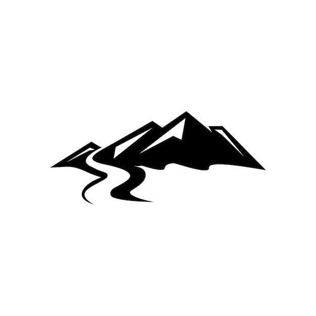 Vettore mountain peaks river creek simple logo design vector