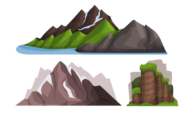 Vector mountain peaks and rocky hill with ridges vector set