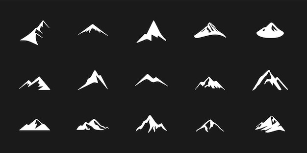 Mountain peaks silhouettes. Isolated rocky mountain. Mountain, rock, hill, peak logos.