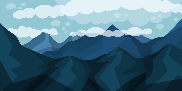 Vector mountain peaks or tops and clouds horizontal landscape vector illustration