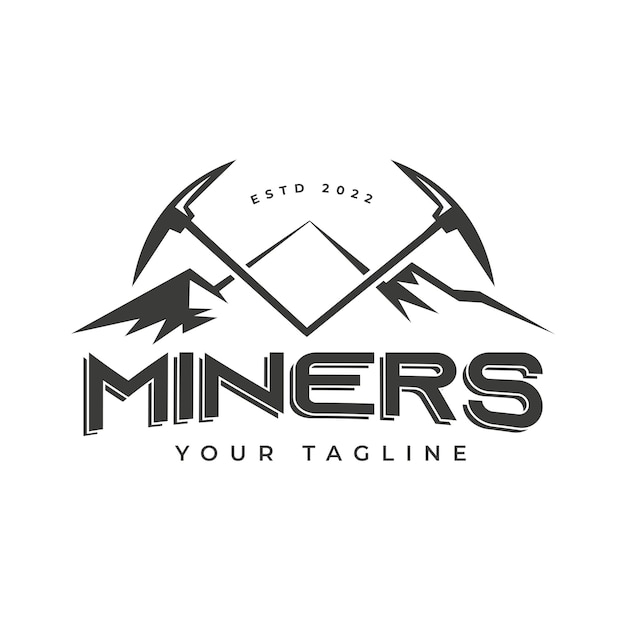 Mountain Pickaxe Simple Logo Vector Design Illustration Vintage Mining Concept With Silhouette