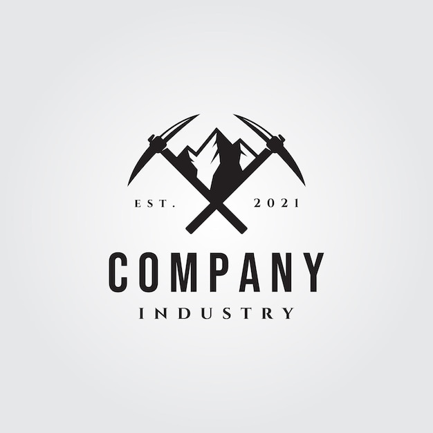 Mountain pickaxe vintage logo illustration