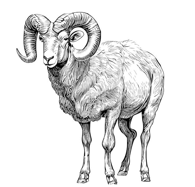 Vector mountain ram sheep hand drawn sketch vector