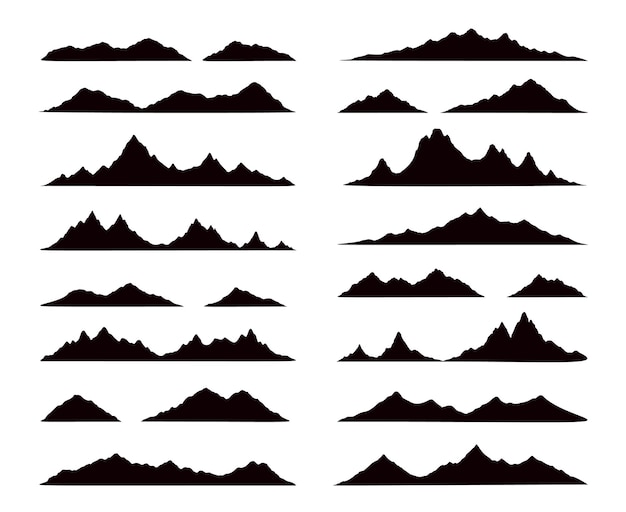 Vector mountain range black silhouettes rocky landscape