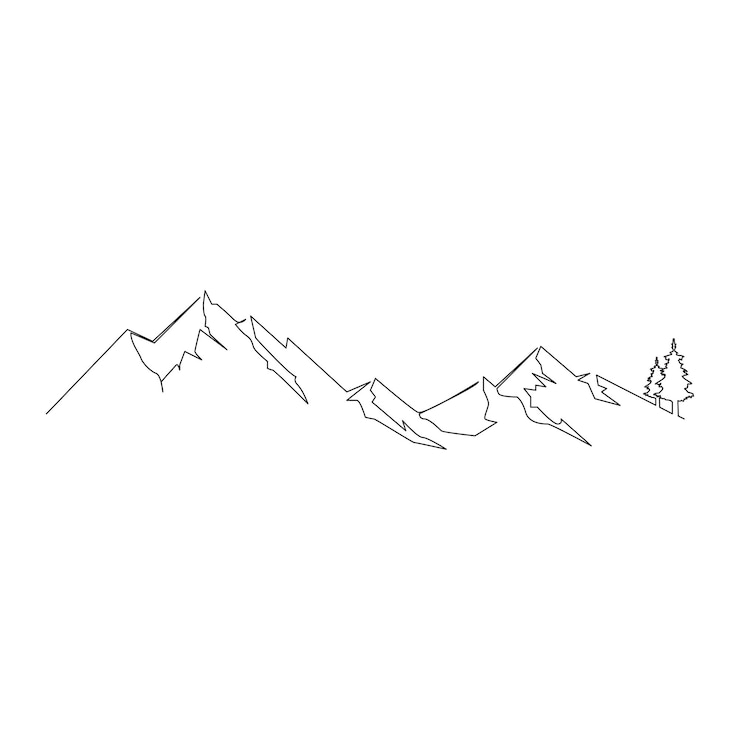 Vector mountain range continuous one line drawing simple line drawing of mountains and sun