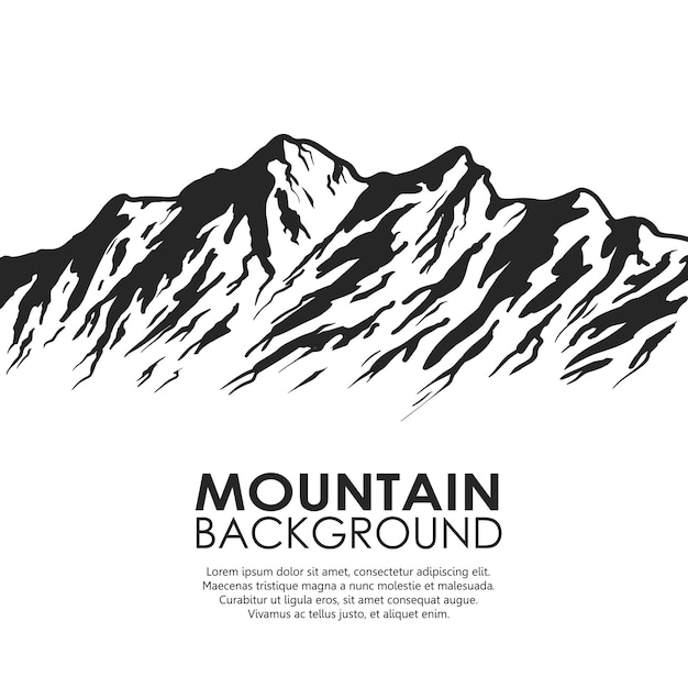 Catena montuosa isolata su sfondo bianco. montagne enormi in bianco e nero. illustrazione vettoriale con copia-spazio.